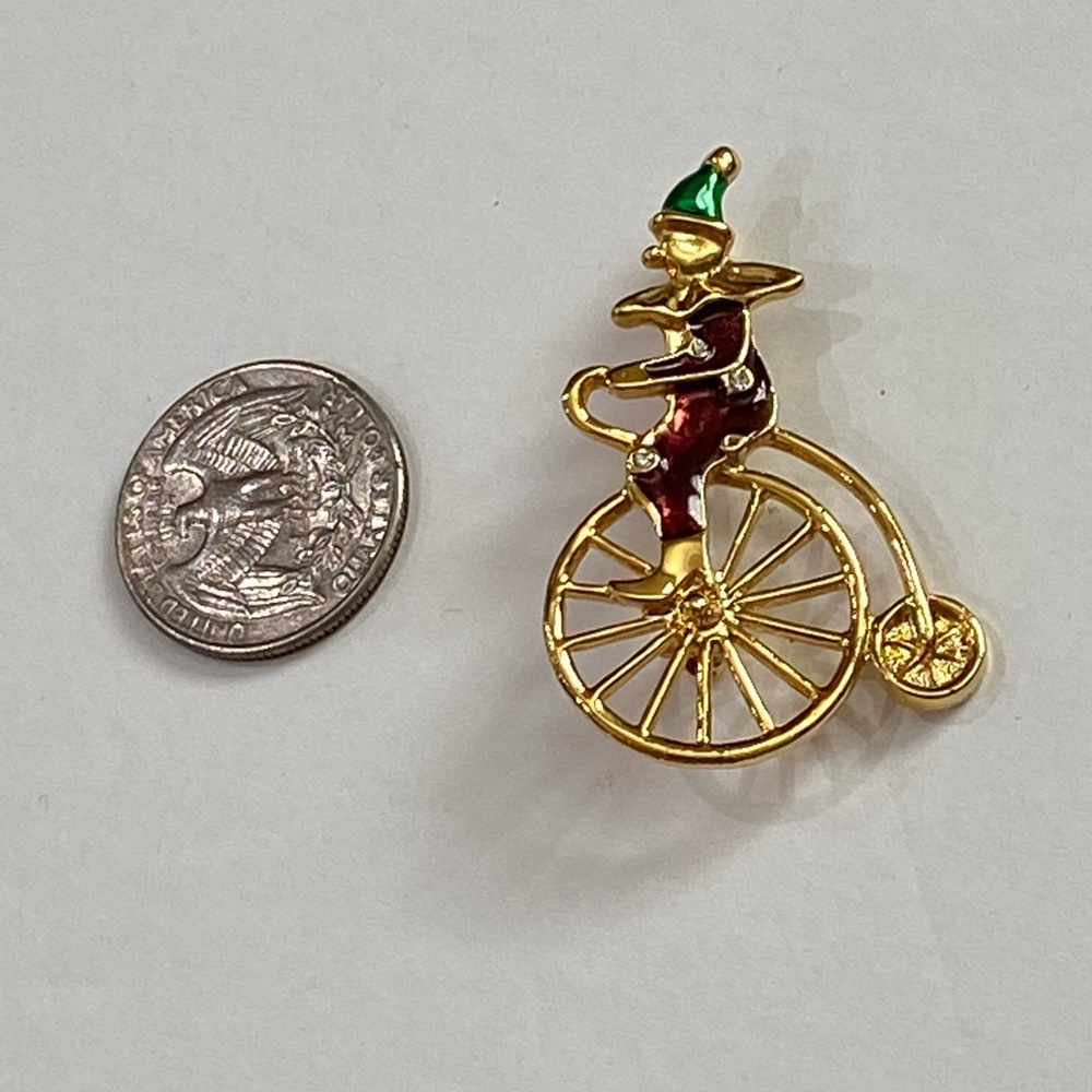 Covann Clown Bicycle Rider Rhinestone Enamel Brooch Pin - Picture 3 of 6